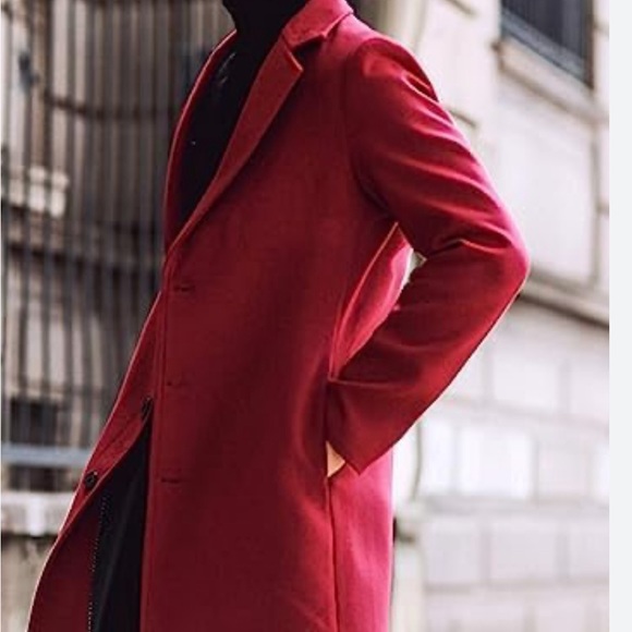 Springrain Men's Notched Lapel Single Breasted Long Pea Coat Trench Coat XL - Picture 3 of 12